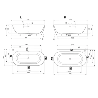 Ravak FREEDOM Corner II TEC R 1750x860 mm fehér/fehér lefolyóval akrilkád sarokba CC81A00000