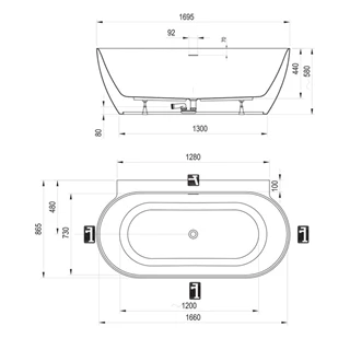 Ravak FREEDOM W II TEC 1700x870 mm fehér/white drain akrilkád falhoz, króm lefolyóval CC71B00000