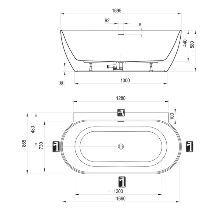 Ravak FREEDOM W II TEC 1700x870 mm fehér/white drain akrilkád falhoz, króm lefolyóval CC71B00000