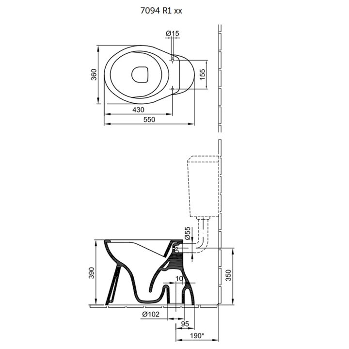 Alföldi Bázis CleanFlush - perem nélküli álló wc mélyöblítésű alsó kifolyású ALF-7094 R1 01