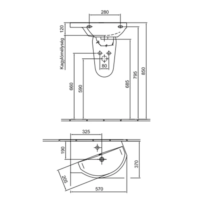 Alföldi Miron asszimetrikus mosdó 57×37 cm ALF-5198 59 R1
