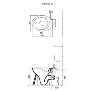 Alföldi Bázis CleanFlush - perem nélküli álló wc mélyöblítésű hátsó kifolyású ALF-7093 R0 01