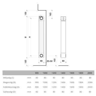 Fondital Garda Dual/80 ALETERNUM, 1000 alumínium radiátor, 1066x80 mm, 189 W, 2 tagos FSGARDA-AL1000/02 Fondital Garda Dual/80 ALETERNUM, 1000 alumínium radiátor, 1066x80 mm, 189 W, 2 tagos FSGARDA-AL1000/02