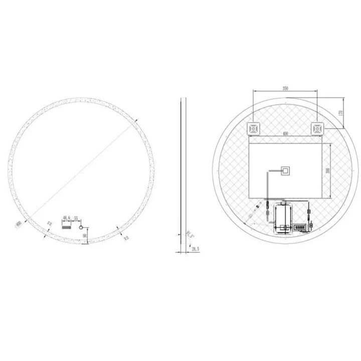 Arezzo LED okos tükör 80 cm-es kerek+állítható fényerő,páramentesítő funkció,óra,hőmérő AR-3053