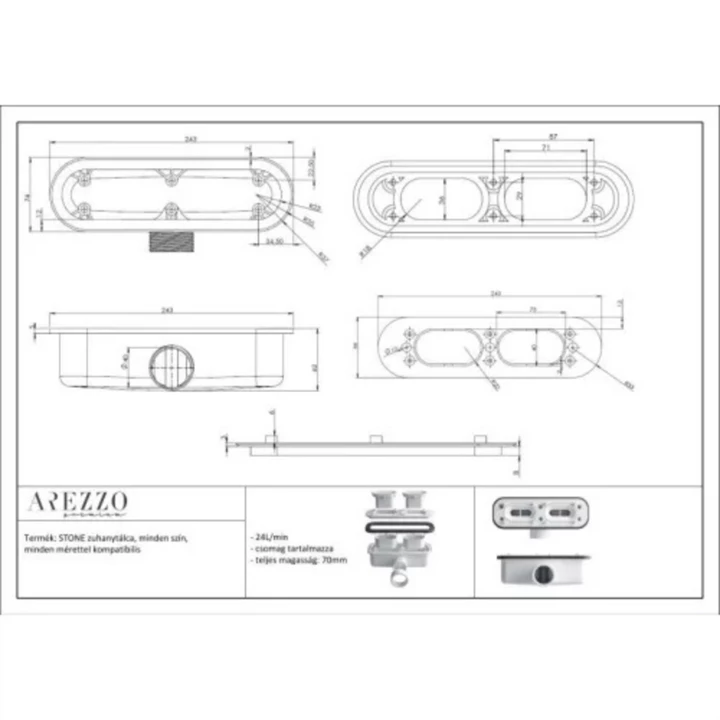 Arezzo STONE pala hatású öntött márvány zuhanytálca, 120x90 cm-es, fehér (2 doboz) AR-DYT129LW
