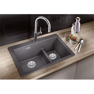 Blanco PLEON 6 SPLIT SILGRANIT mosogatótálca, fekete, tartozékok nélkül, excenter nélkül 525955