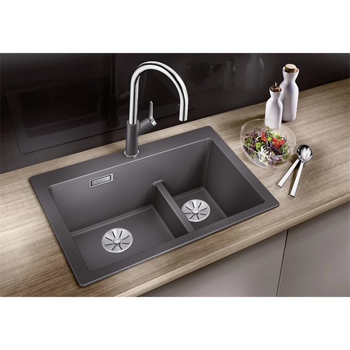 Blanco PLEON 6 SPLIT SILGRANIT mosogatótálca, fekete, tartozékok nélkül, excenter nélkül 525955