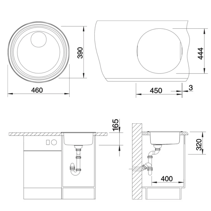 Blanco RONDOSOL mosogatótálca, fényezett rozsdamentes acél, excenter nélkül, 3 1/2" lefolyóval 513306 Blanco RONDOSOL mosogatótálca, fényezett rozsdamentes acél, excenter nélkül, 3 1/2" lefolyóval 513306