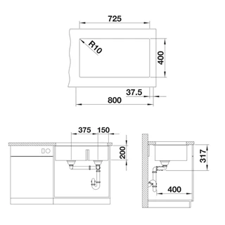 Blanco SUBLINE 430/270-U silgranit mosogatótálca, palaszürke, excenter nélkül 523152 Blanco SUBLINE 430/270-U silgranit mosogatótálca, palaszürke, excenter nélkül 523152