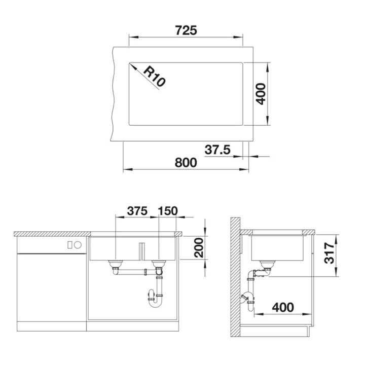 Blanco SUBLINE 430/270-U silgranit mosogatótálca, palaszürke, excenter nélkül 523152 Blanco SUBLINE 430/270-U silgranit mosogatótálca, palaszürke, excenter nélkül 523152