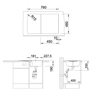 Blanco ZIA 45 S SILGRANIT mosogatótálca, törtfehér, excenter nélkül 527200