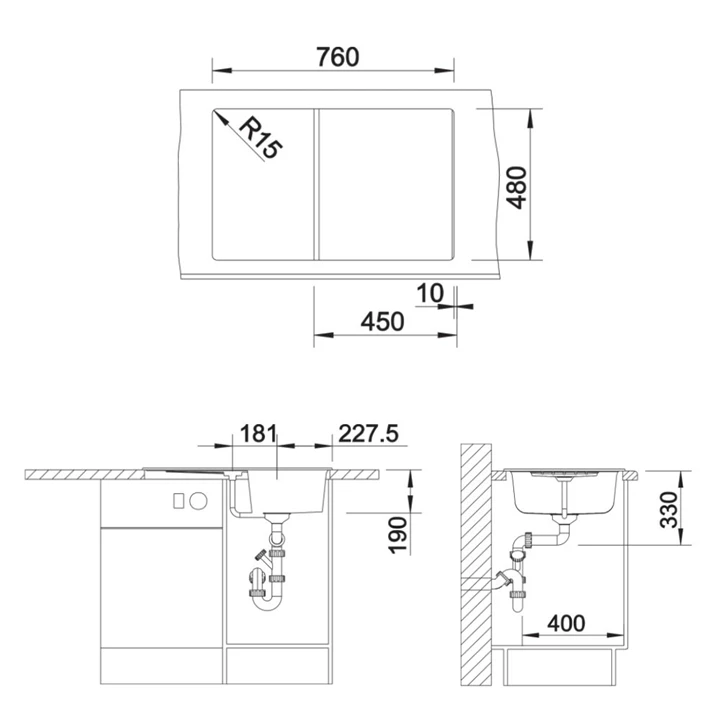 Blanco ZIA 45 S SILGRANIT mosogatótálca, törtfehér, excenter nélkül 527200