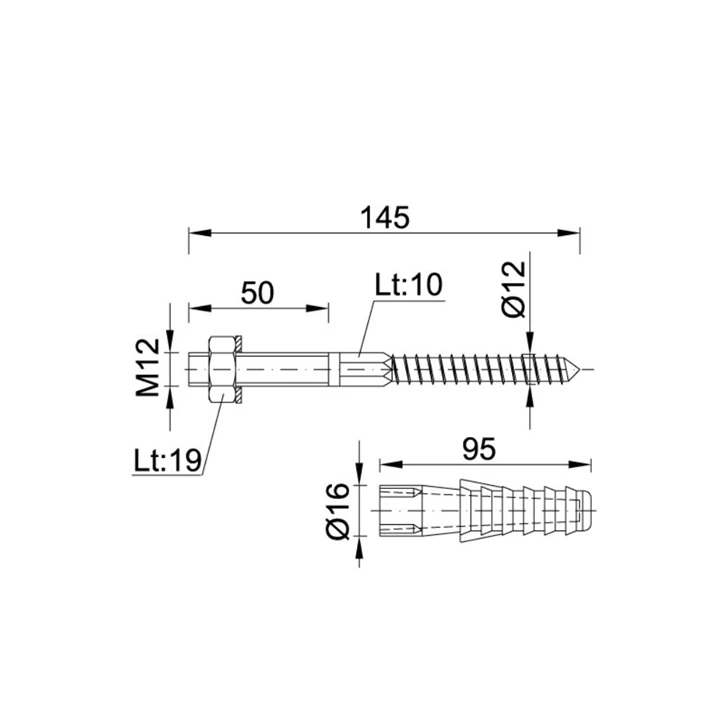 Styron bojler csavar M12x140 mm BR-145 Styron bojler csavar M12x140 mm BR-145