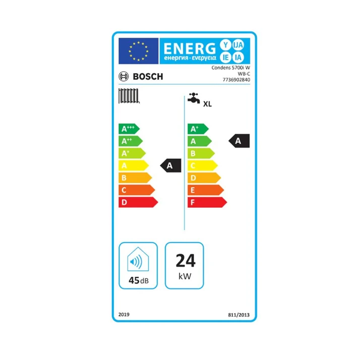 Bosch Condens 5700i W C24/30 fali kondenzációs gázkazán, kombi, 24kw, fehér, HMI 700 szabályozóval 7736902840