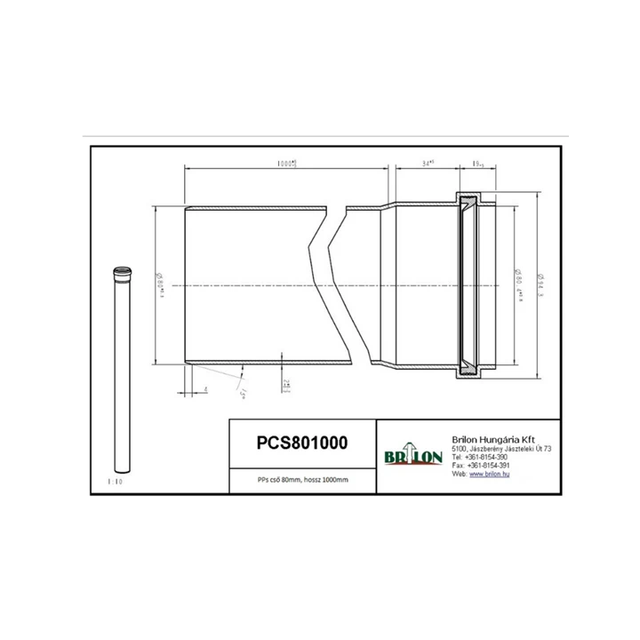 Brilon 80 pps cső 1000mm fekete uv álló PCS801000UV