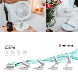 Humanas CoolAir F01 vezeték nélküli ventilátor, 15 órás működési idő, 180° dőlésszög, USB-C, 4 teljesítmény fokozat HUHS