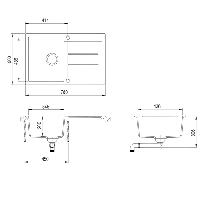 Evido CUBO 45Sgránit mosogató 780x500 mm antracit 105530 Evido CUBO 45Sgránit mosogató 780x500 mm antracit 105530