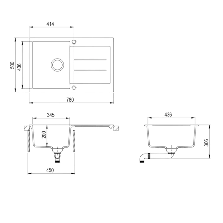 Evido CUBO 45S  gránit mosogató 780x500 mm avena 105721