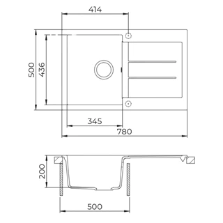 Evido CUBO 45S  gránit mosogató 780x500 mm avena 105721