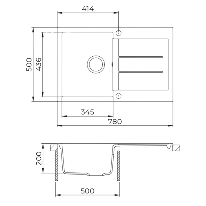 Evido CUBO 45S  gránit mosogató 780x500 mm avena 105721