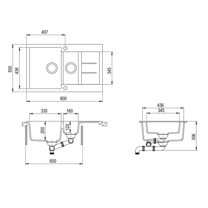 Evido CUBO 6S COMPACT gránit mosogató 800x500 mm antracit 105574 Evido CUBO 6S COMPACT gránit mosogató 800x500 mm antracit 105574