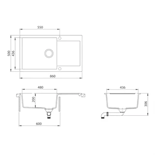Evido CUBO XL 6S COMPACT gránit mosogató 860x500 mm antracit 105539 Evido CUBO XL 6S COMPACT gránit mosogató 860x500 mm antracit 105539