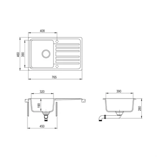 Evido HOME 45S gránit mosogató 765x460 mm antracit 105548 Evido HOME 45S gránit mosogató 765x460 mm antracit 105548