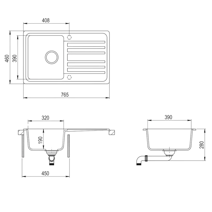 Evido HOME 45S gránit mosogató 765x460 mm avena 105732