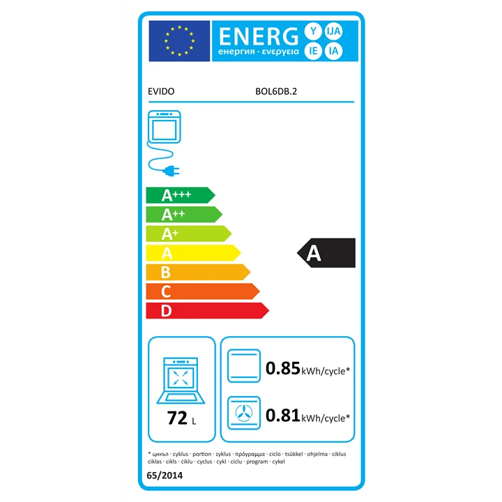 Evido Level 60B beépíthető multifunkciós sütő-Fekete BOL6DB.2