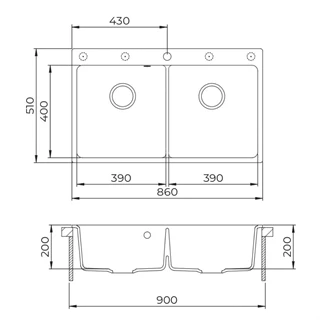 Evido Quadro 9 gránit mosogató, 860 x 510 mm, platina 442064 Evido Quadro 9 gránit mosogató, 860 x 510 mm, platina 442064