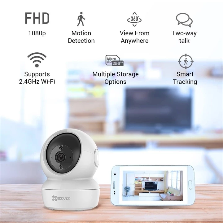 Ezviz C6N beltéri kamera, 1080p, éjszakai látás 10m, motoros pásztázás 360°, mozgás érzékelés, 2 irányú beszéd C6N 69717 Ezviz C6N beltéri kamera, 1080p, éjszakai látás 10m, motoros pásztázás 360°, mozgás érzékelés, 2 irányú beszéd C6N 69717