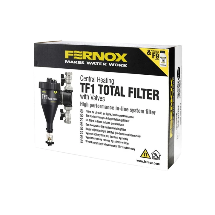 Fernox Total Filter TF1 3/4" - rendszerbe építhető kombinált szűrő + F9 Filter Fluid 62764