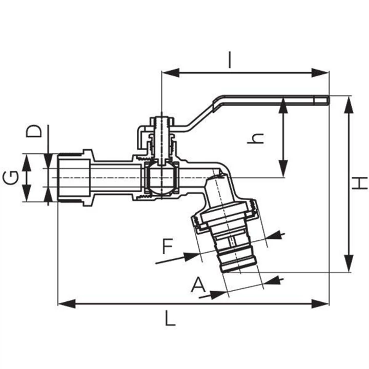 Ferro F-Comfort kerti golyóscsap kezelőkarral fém tömlőcsatlakozóval BB 1/2" KCN1 Ferro F-Comfort kerti golyóscsap kezelőkarral fém tömlőcsatlakozóval BB 1/2" KCN1