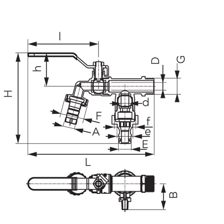 Ferro 3/4"-1"-1" Kerti csap két kimenettel KCD2 Ferro 3/4"-1"-1" Kerti csap két kimenettel KCD2