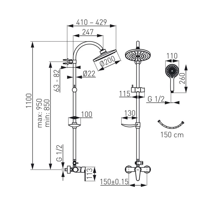 Ferro Algeo zuhanyrendszer csapteleppel NP71-BAG7U