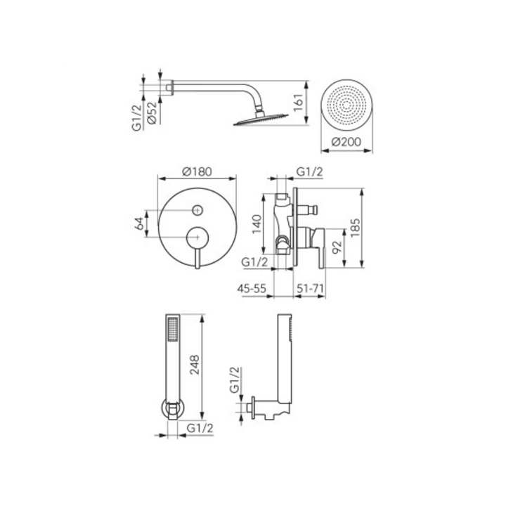 Ferro Ciriculus fasík alatti zuhanyszett szálcsiszolt arany BCK7PBG-SET1-S