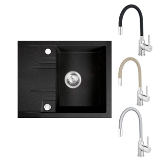 Ferro Mezzo II gránit csepptálcás grafit shine mosogató + Zumba szürke csaptelep DRGM48/58HA+BZA4S