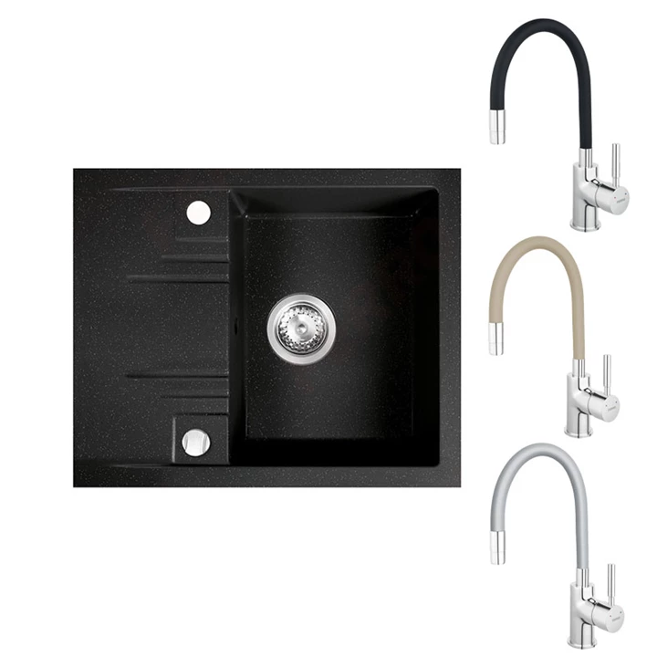 Ferro Mezzo II gránit csepptálcás grafit shine mosogató + Zumba szürke csaptelep DRGM48/58HA+BZA4S