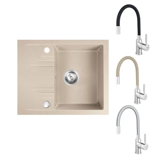 Ferro Mezzo II gránit csepptálcás homok mosogató DRGM48/58SA+CSAPTELEP KÉSZLETRŐL