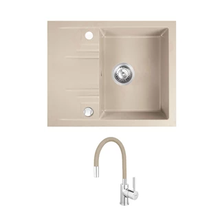 Ferro Mezzo II gránit csepptálcás homok mosogató DRGM48/58SA+CSAPTELEP KÉSZLETRŐL