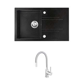 Ferro Mezzo II gránit csepegtetős grafit shine mosogató + Zumba szürke csaptelep DRGM48/78HA+BZA4S