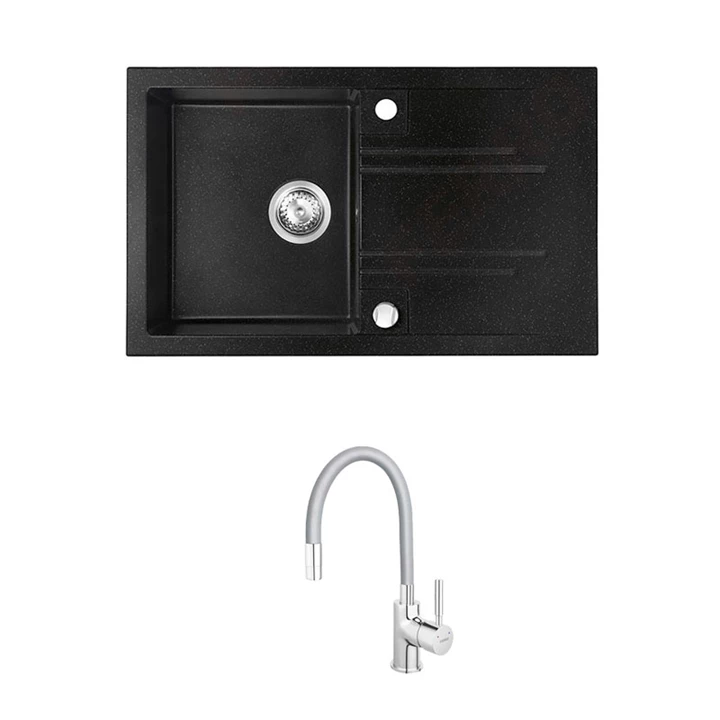 Ferro Mezzo II gránit csepegtetős grafit shine mosogató + Zumba szürke csaptelep DRGM48/78HA+BZA4S