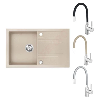 Ferro Mezzo II gránit csepegtetős homok mosogató + Zumba fekete csaptelep DRGM48/78SA+BZA4B