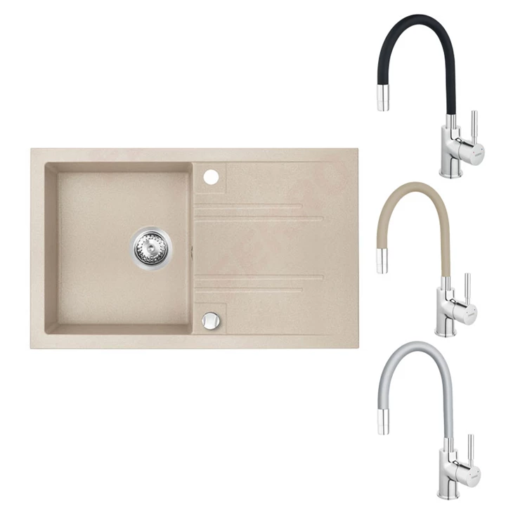 Ferro Mezzo II gránit csepegtetős homok mosogató + Zumba fekete csaptelep DRGM48/78SA+BZA4B