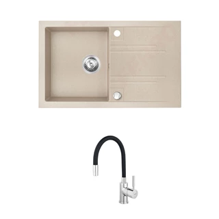 Ferro Mezzo II gránit csepegtetős homok mosogató + Zumba fekete csaptelep DRGM48/78SA+BZA4B