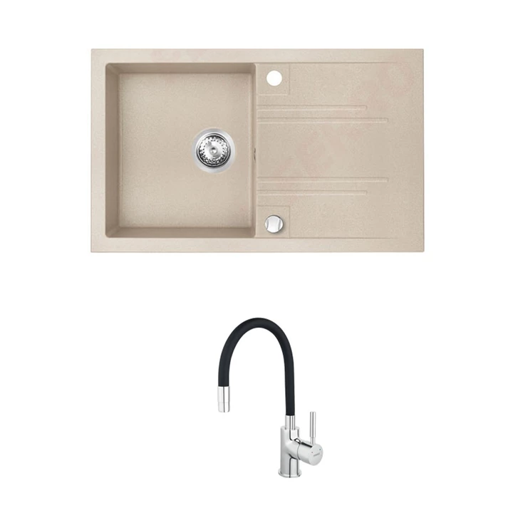 Ferro Mezzo II gránit csepegtetős homok mosogató + Zumba fekete csaptelep DRGM48/78SA+BZA4B