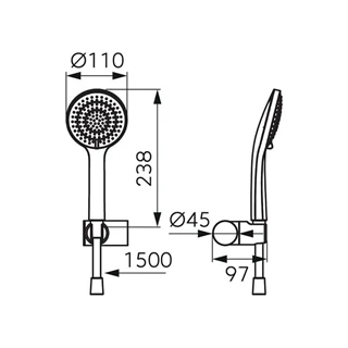 FERRO / NOSTRIS – FIX ZUHANYSZETT, FEKETE, 3 FUNKCIÓS, ÁLLÍTHATÓ, Z.CSŐ: 1500mm, KÉZIZUH.HOSSZ.:.250mm