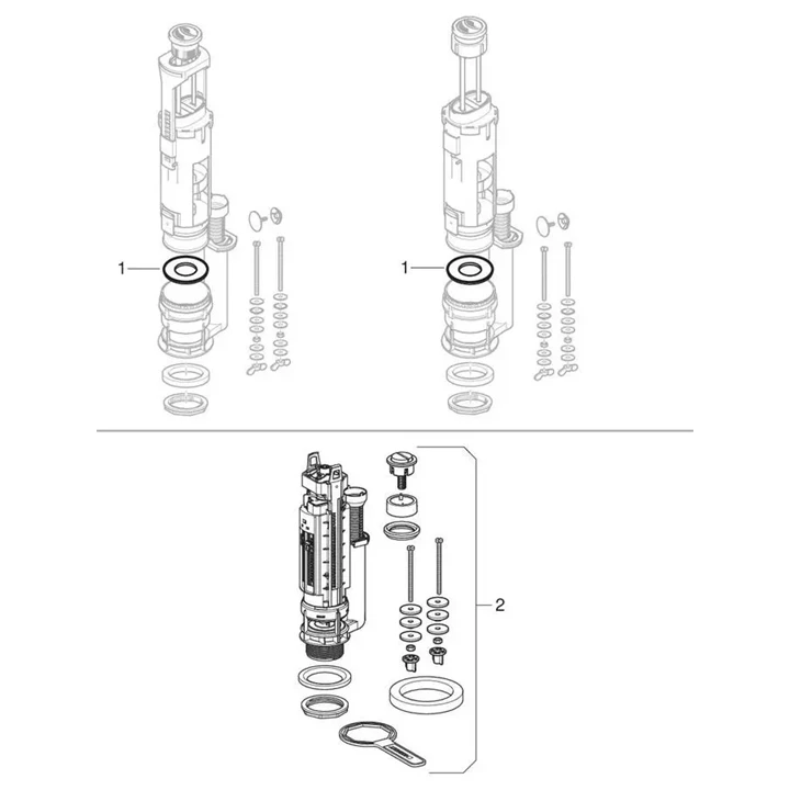 Geberit 290 típusú öblítőszelep, d40, 2 mennyiséges öblítés, fényes króm 282.350.21.2