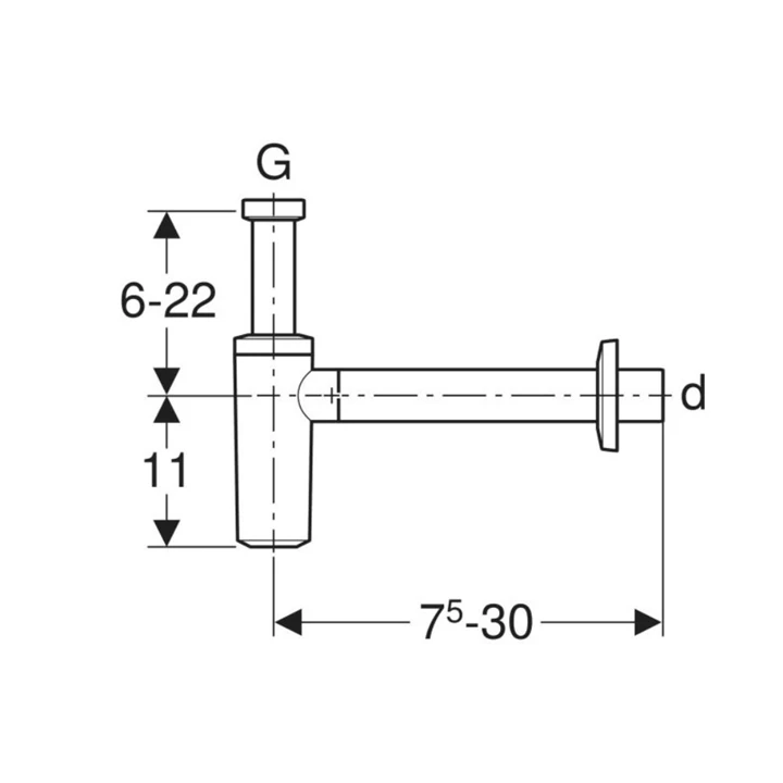 Geberit búraszifon mosdóhoz, hátsó kifolyású, d32mm, G1 1/4", fényes króm 151.034.21.1