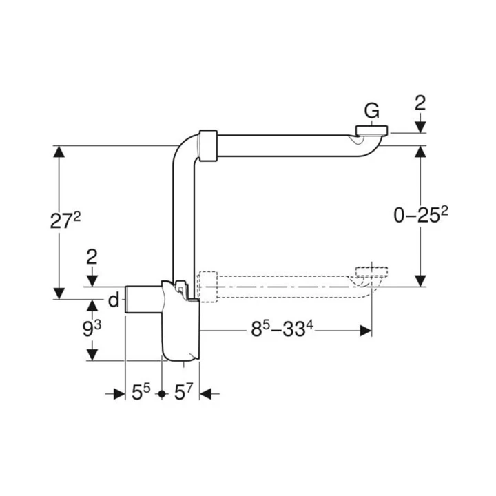Geberit búraszifon mosdóhoz, helytakarékos típus, hátsó kifolyású, d40mm, G1 1/4", alpin fehér 151.117.11.1